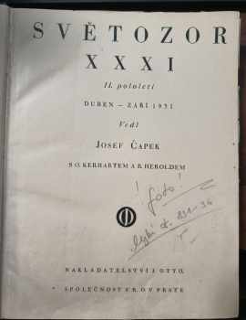 Josef Čapek: Světozor 1930-1931 : ročník XXXI