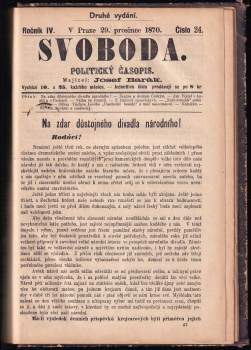 Josef Hladík: Svoboda - Politický časopis  - kompletní ročník IV rok 1870 24 čísel