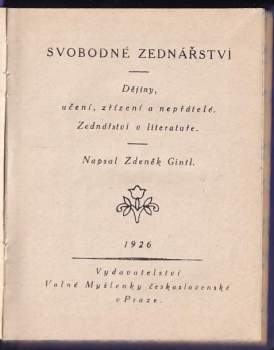 Zdeněk Gintl: Svobodné zednářství