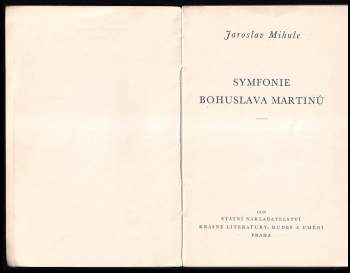 Jaroslav Mihule: Symfonie Bohuslava Martinů