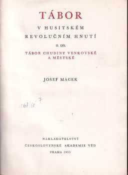 Josef Macek: Tábor v husitském revolučním hnutí