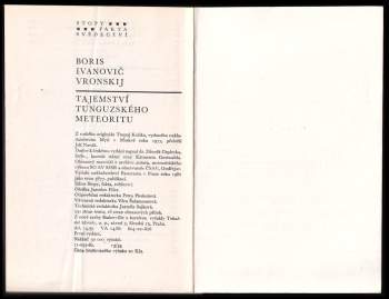Boris Ivanovič Vronskij: Tajemství tunguzského meteoritu