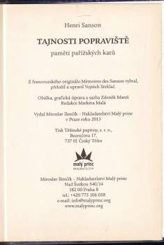 Charles Henri Sanson: Tajnosti popraviště