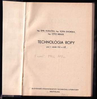 Oto Brhlík: Technológia ropy pre 1. ročník OU UŠ