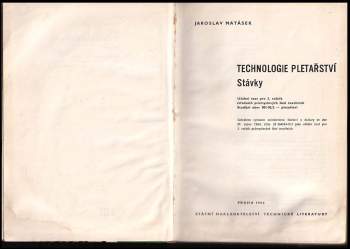 Jaroslav Matásek: Technologie pletařství