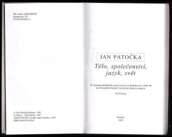 Jan Patočka: Tělo, společenství, jazyk, svět