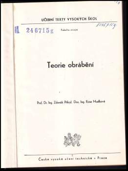 Zdeněk Přikryl: Teorie obrábění