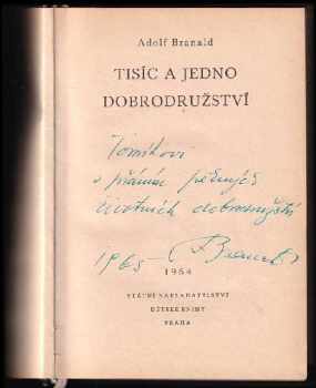 Adolf Branald: Tisíc a jedno dobrodružství - podpis a dedikace autora
