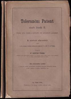 Gustav Frank: Toleranční patent císaře Jozefa II