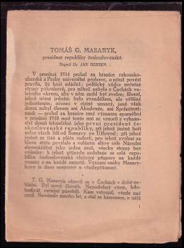 Tomáš G. Masaryk, president republiky Československé
