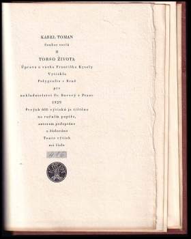 Karel Toman: Torso života