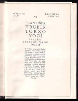 František Hrubín: Torzo nocí