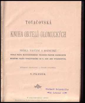 Vincenc Prasek: Tovačovská kniha ortelů olomuckých