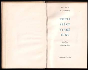 Bohumil Mathesius: Třetí zpěvy staré Číny