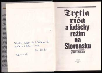 Jozef Klimko: Tretia ríša a ľudácky režim na Slovensku
