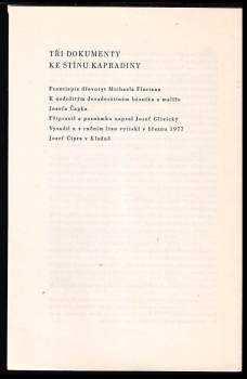 Josef Čapek: Tři dokumenty ke Stínu kapradiny