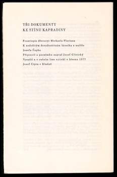 Josef Čapek: Tři dokumenty ke Stínu kapradiny