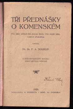 František Alois Soukup: Tři přednášky o Komenském