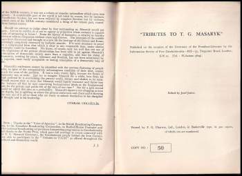 Josef Josten: Tributes to T. G. M.