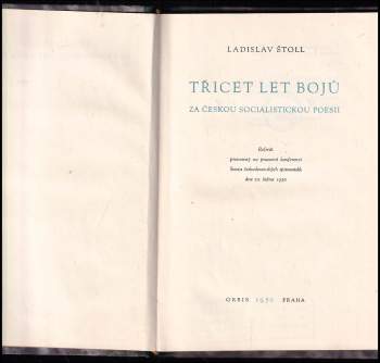 Ladislav Štoll: Třicet let bojů za českou socialistickou poesii