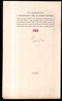 Michail Jur'jevič Lermontov: U hraběnky V. byl hudební večírek