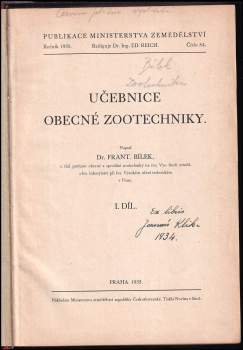 František Bílek: Učebnice obecné zootechniky