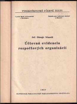 Dionýz Németh: Účtovná evidencia rozpočtových organizácií
