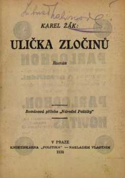 Karel Žák: Ulička zločinů