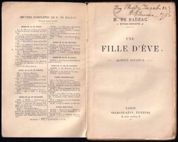 Honoré de Balzac: UNe fille d'Eve / Albert Savarus