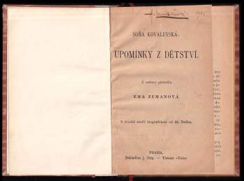 Sof'ja Vasil'jevna Kovalevskaja: Upomínky z dětství