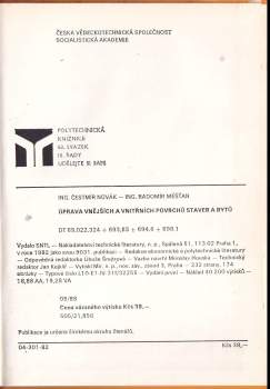 Čestmír Novák: Úprava vnějších a vnitřních povrchů staveb a bytů