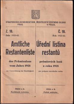 Úřední listina restantů prémiových losů z roku 1921 pro podporu stavebního ruchu