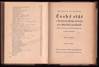 Jan Kapras: Český stát v historickém vývoji a v dnešní podobě dle ustanovení kongresu pařížského