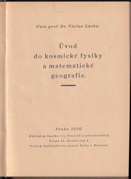 Václav Láska: Úvod do kosmické fysiky a matematické geografie