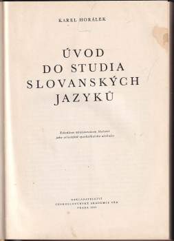 Karel Horálek: Úvod do studia slovanských jazyků