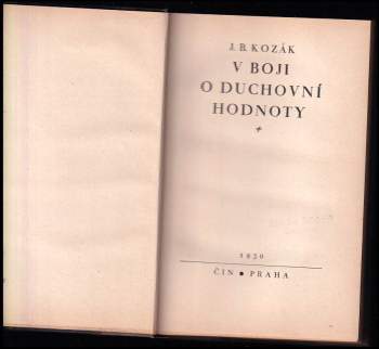 J. B Kozák: V boji o duchovní hodnoty