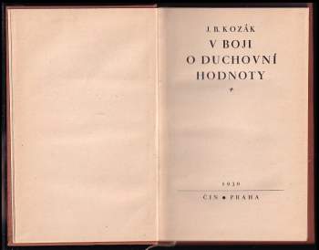 J. B Kozák: V boji o duchovní hodnoty