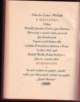 Charles-Louis Philippe: V městečku výtisk č. 458