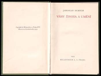 Jaroslav Durych: Váhy života a umění