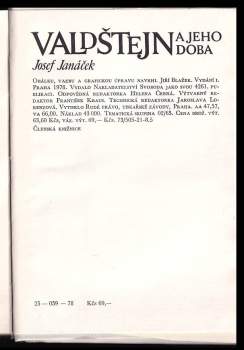 Josef Janáček: Valdštejn a jeho doba