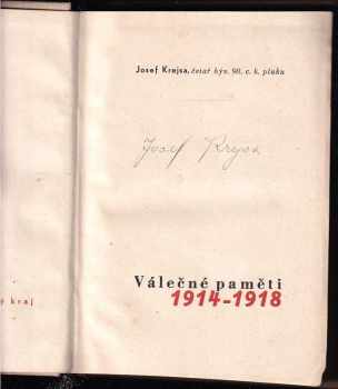 Josef Krejsa: Válečné paměti 1914 - 1918