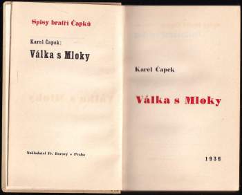 Karel Čapek: Válka s Mloky - 1. VYDÁNÍ