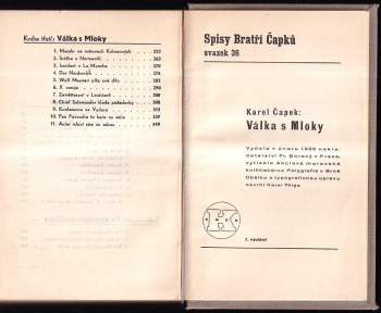 Karel Čapek: Válka s Mloky - 1. VYDÁNÍ