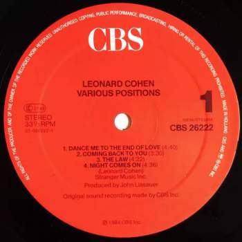 Leonard Cohen: Various Positions