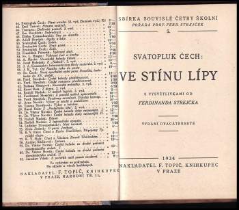 Svatopluk Čech: Ve stínu lípy s vysvětlivkami od Ferdinanda Strejčka