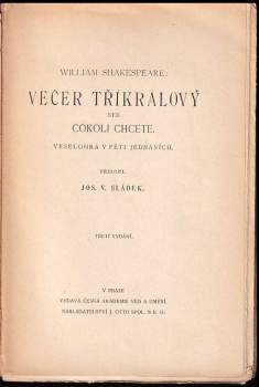 William Shakespeare: Večer tříkrálový nebo Cokoli chcete