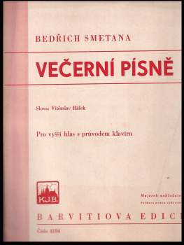 Večerní písně : pět písní s průvodem piana na slova Vít. Hálka : vyšší hlas (orig.)