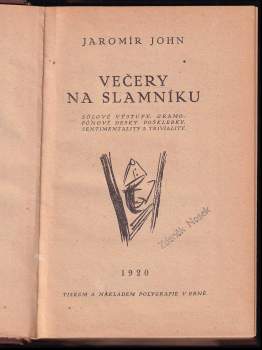 Jaromír John: Večery na slamníku