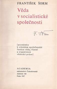 František Šorm: Věda v socialistické společnosti