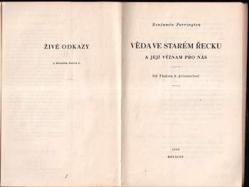 Benjamin Farrington: Věda ve starém Řecku a její význam pro nás